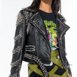 NWOT Azalea Wang Sofi Studded Moto Jacket (S)